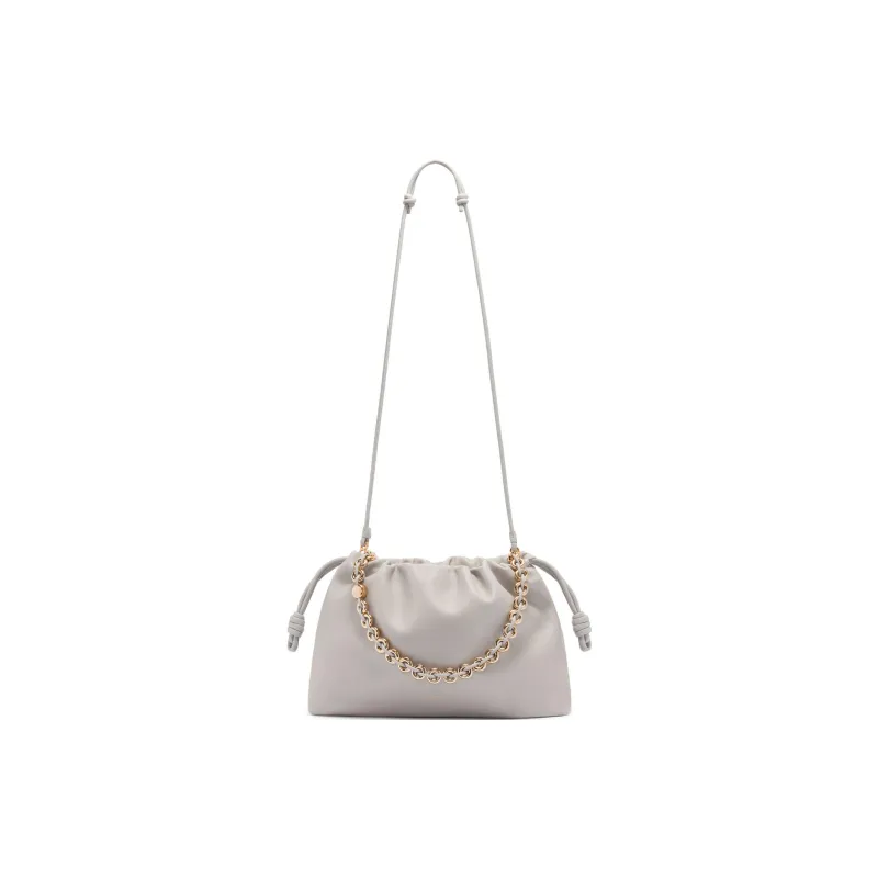 LOEWE Flamenco Lambskin Crossbody Bag Shoulder Bag Large Size Women's Shell Gray-3