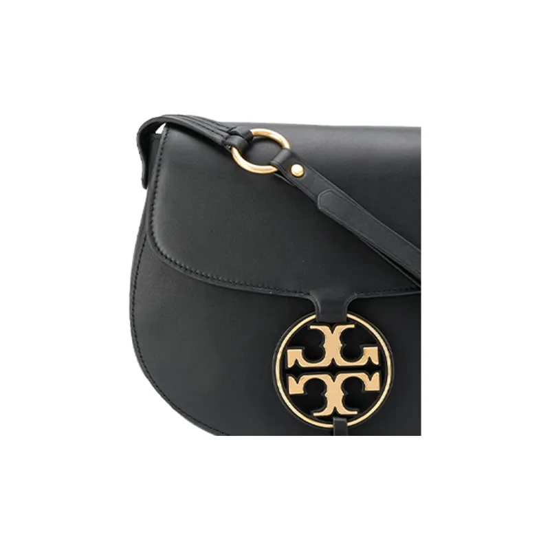 TORY BURCH Miller Leather Saddle Bag, Shoulder Bag, Crossbody Bag Women's Black-4