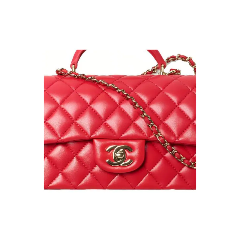 CHANEL 22C Spring Classic Flap CF Lambskin Handbag Mini Women's Red-4