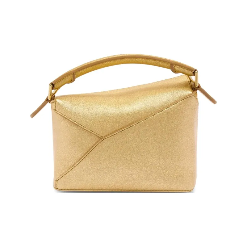 LOEWE Puzzle Lambskin Shoulder Bag Crossbody Bag Handbag Mini Women's Gold-4