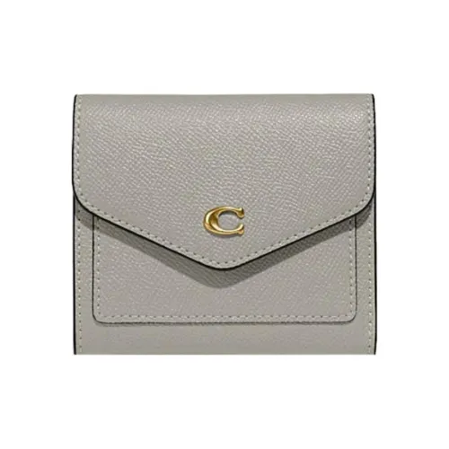 COACH Wyn Cross Grain Split Cow Leather Card Holder Document Wallet Wallet Small Size Women's Gray