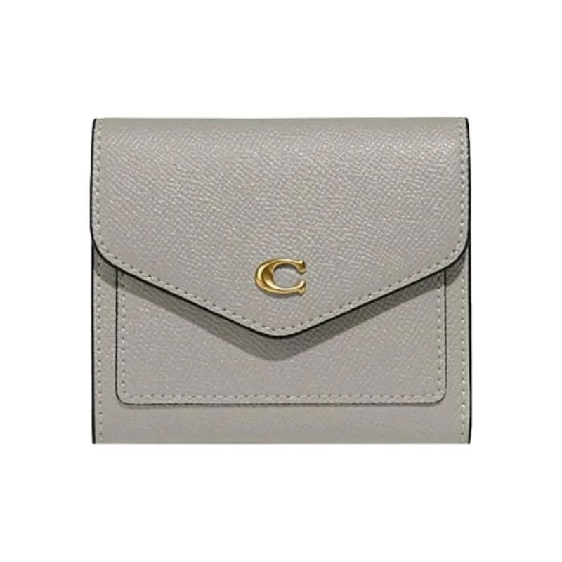 COACH Wyn Cross Grain Split Cow Leather Card Holder Document Wallet Wallet Small Size Women's Gray-0