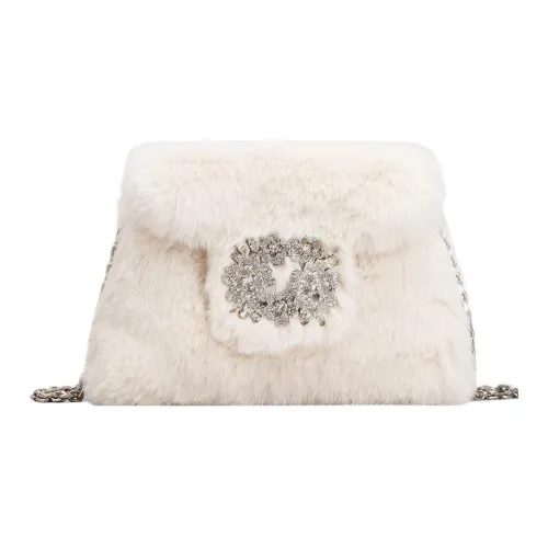Roger Vivier RV BOUQUET STRASS Chain Handheld Crossbody Bag Shoulder Bag Women's Cream