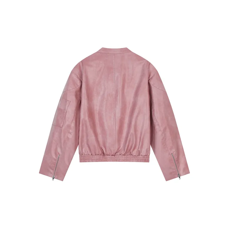 ELF SACK Leather Jacket Women's Urban Chic Style Pink-1