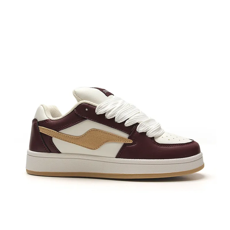 STUR YSN Low Top Skateboard Shoes Women's White Gold Burgundy-1