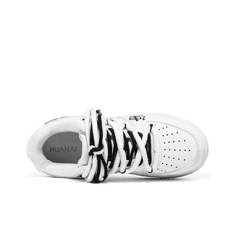 HUANAI Wear resistant And Lightweight Low Top Skateboard Shoes Unisex White Black-3