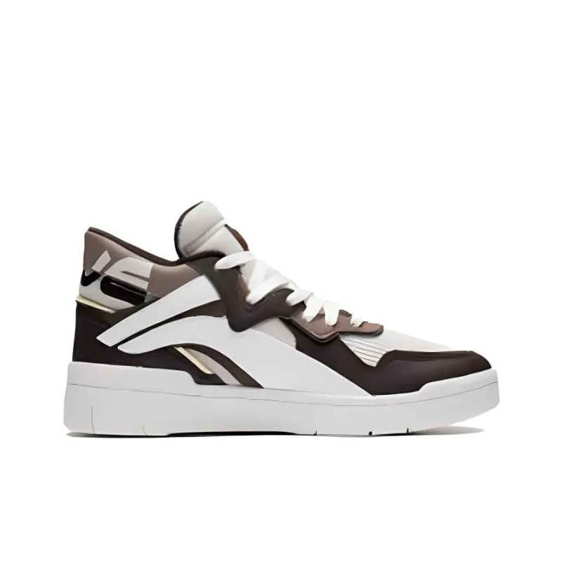 LiNing Wave Mid Prm Slip-Resistant Cushioning Wear-Resistant Mid-Top Skateboard Shoes Men's White Umber-1