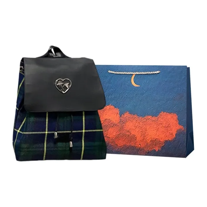 Elsvet Canvas Backpack Regular Women's Pink Plaid/Green Plaid-6