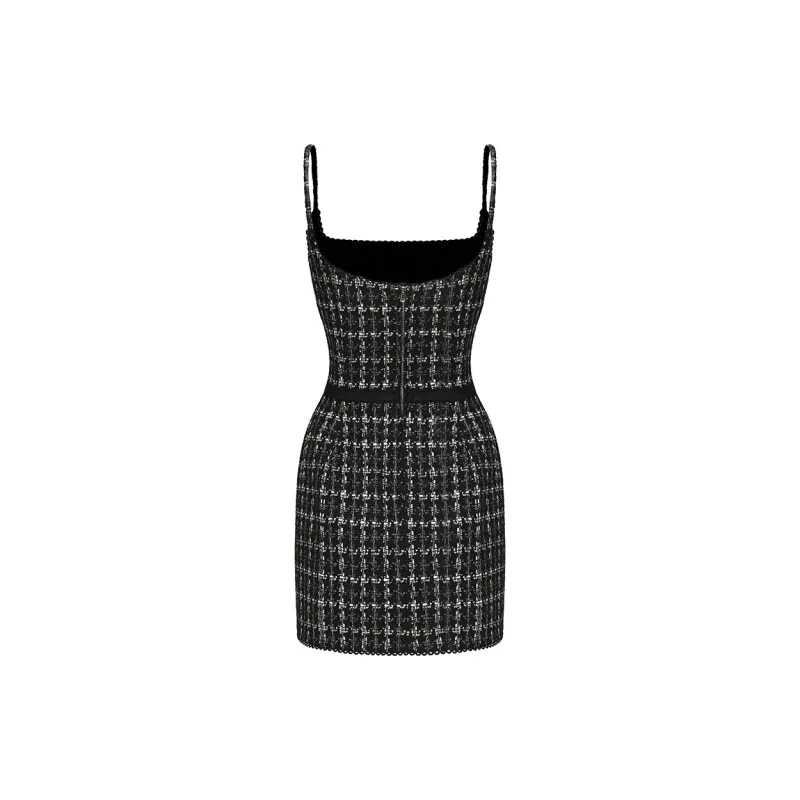 NANA JACQUELINE Slip Dresses Women's Black White Plaid-1