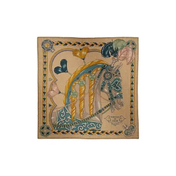 HERMES Silk Knit Scarves Women's Caramel