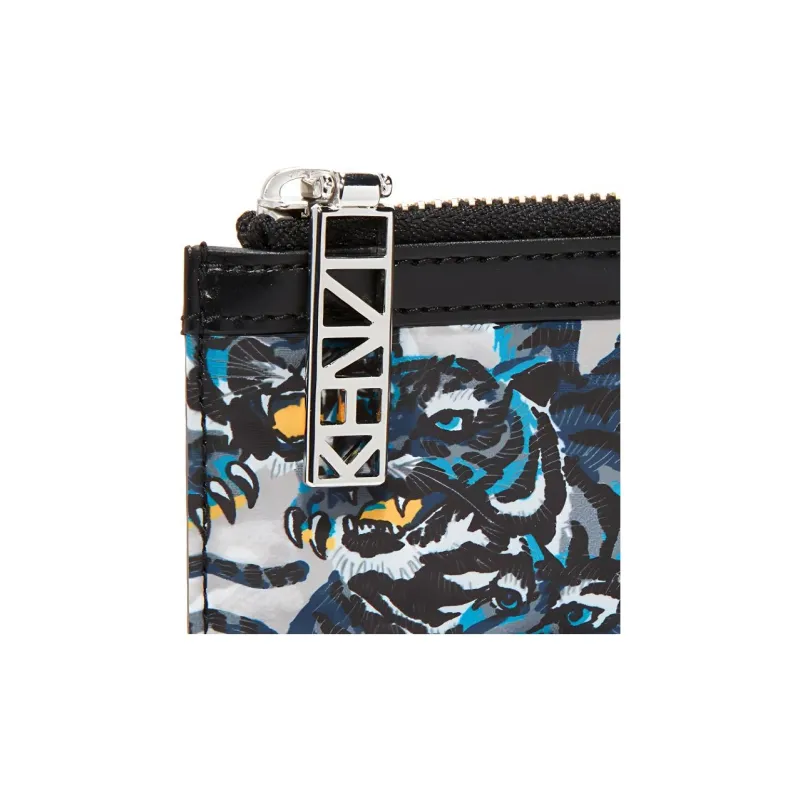 KENZO Polyester With Calfskin Clutch Large Size Men's Blue & Black & Multicolor-3