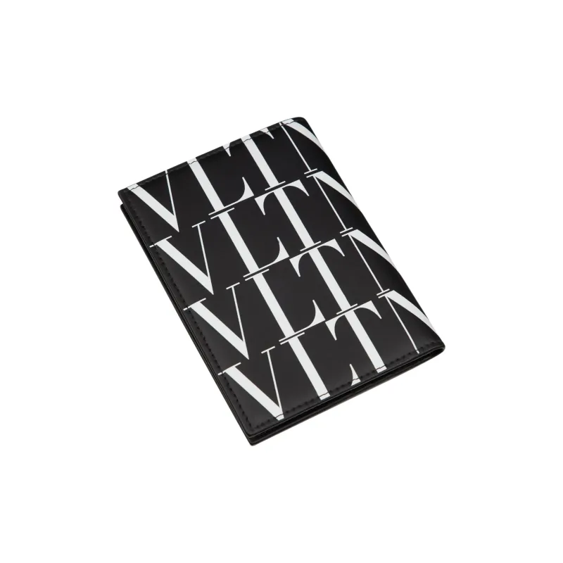 Valentino VLTN Leather Leather Wallet Card Holder Passport Holder Small Size Unisex Black-6