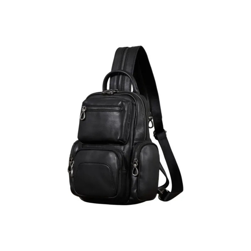 LARTIGENT Top Grain Cow Leather Sling Bag Shoulder Bag Men's Black-1