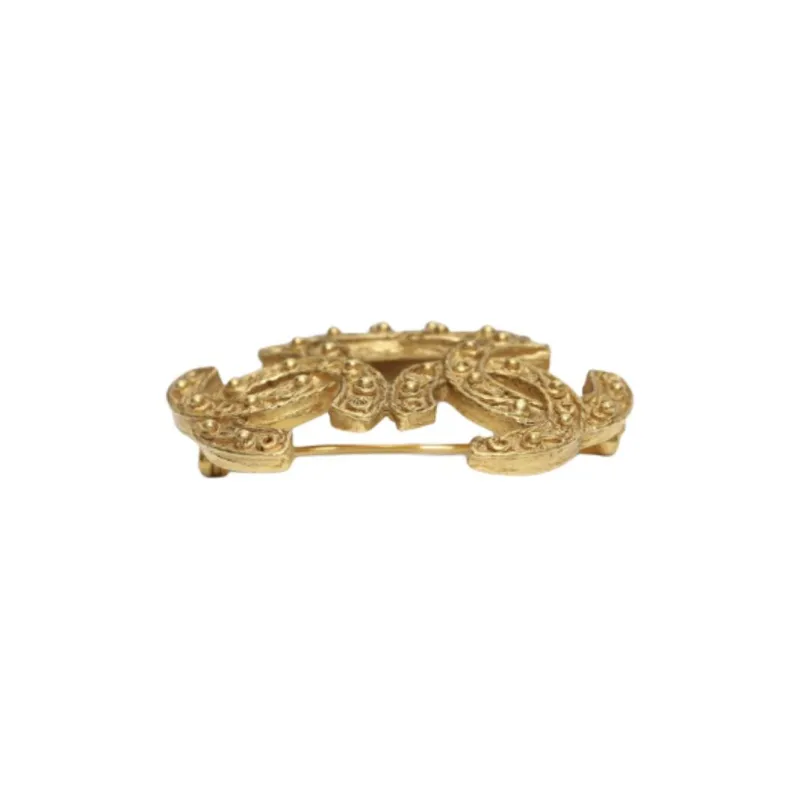 CHANEL 1995 Plated Triple Cc Costume Brooch-2