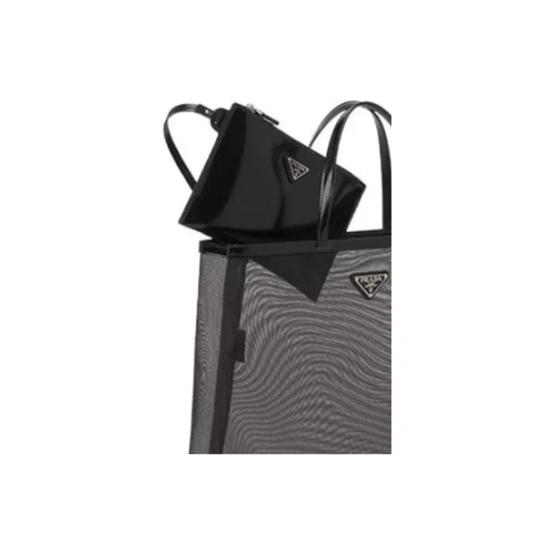 PRADA Leather Tote Bag Shopping Bag Combo One Shoulder Handbag Regular Women's Black-4