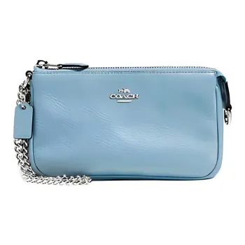 COACH Wristlet Leather Chain Shoulder Bag Mahjong Shoulder Bag Small Size Women's Sky Blue