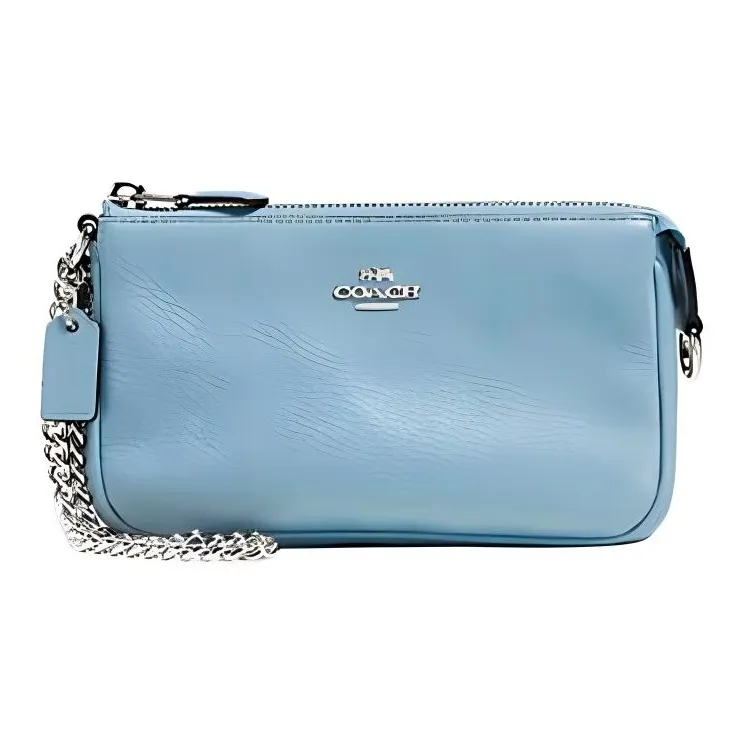 COACH Wristlet Leather Chain Shoulder Bag Mahjong Shoulder Bag Small Size Women's Sky Blue-0