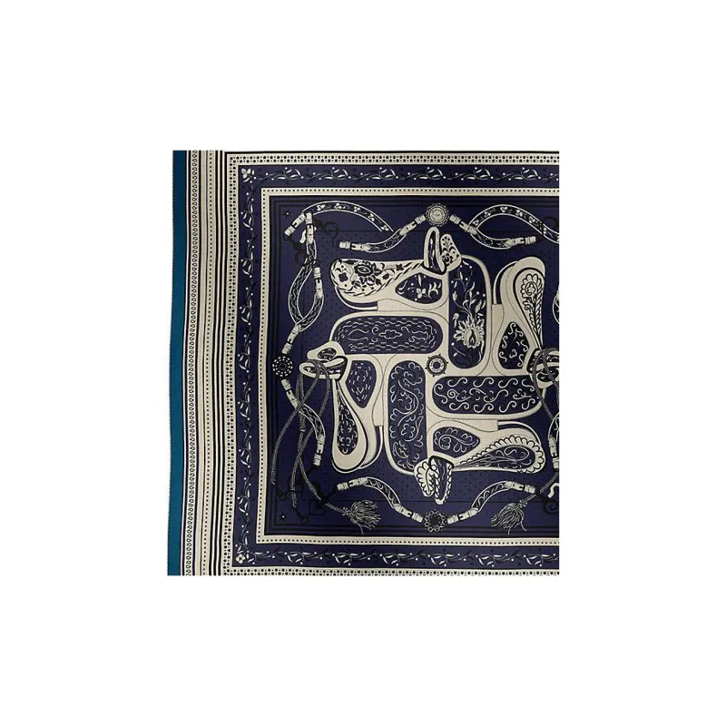 HERMES Cashmere Shawls Women's Marine Blue-1