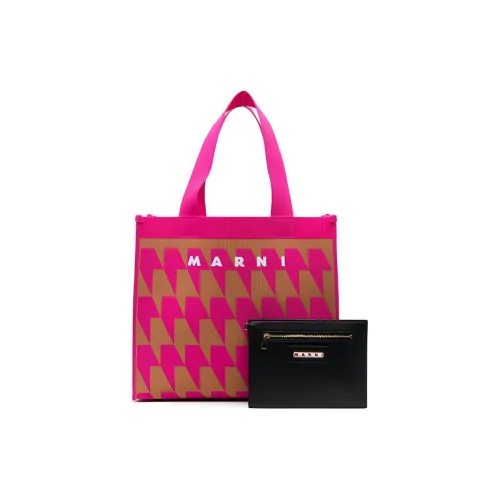 MARNI Cotton Tote Bag Shopping Bag Handbag Women's Pink/White/Umber