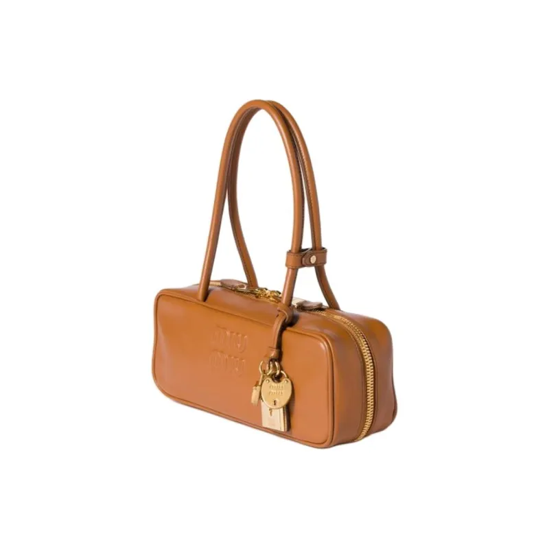 MIU MIU Beau Calfskin Handbag Small Size Women's Cognac Brandy-1