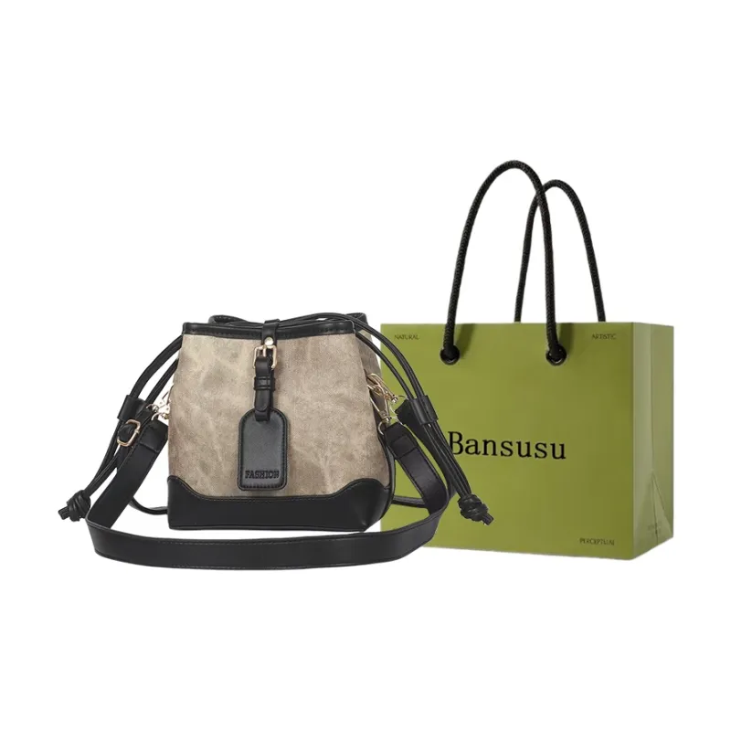 Bansusu PU Shoulder Bag Regular Women's Twill Khaki/Watercolor Pattern/Large Polka Dots/Small Polka Dots-2