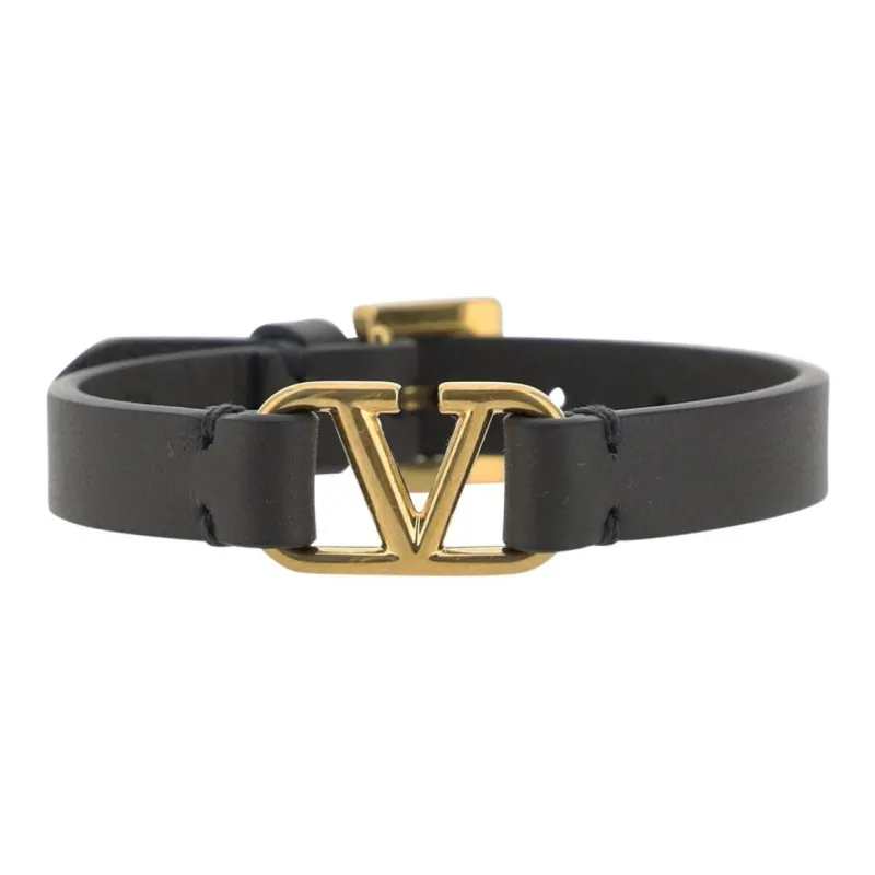 Valentino Calfskin Metal Gold Plated Wristbands Men's Black-0