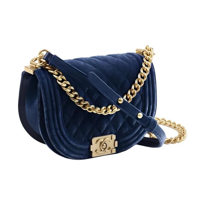 CHANEL 22A Early Autumn Velour Messenger Bag, Flap Bag, Crossbody Bag Women's Dark Blue/Beige-1