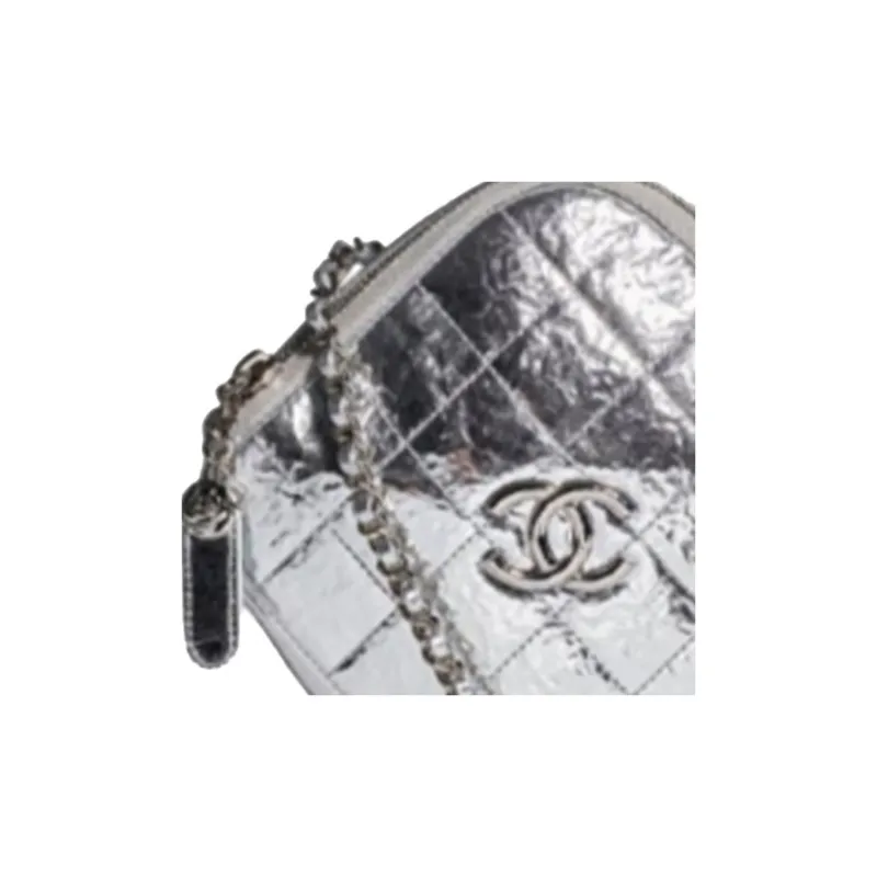 CHANEL Sheepskin Chain Bag Diamond Waist Bag Coin Purse Trumpets Women's Silver-2