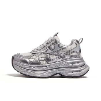 CAMEL Breathable Height Increasing Mid Top Chunky Sneakers Women's Silver