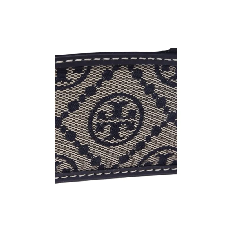 TORY BURCH Woven Jacquard With Leather Trim Card Holder Women's Blue-3