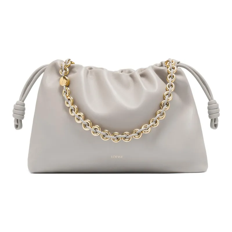 LOEWE Flamenco Lambskin Crossbody Bag Shoulder Bag Large Size Women's Shell Gray-0
