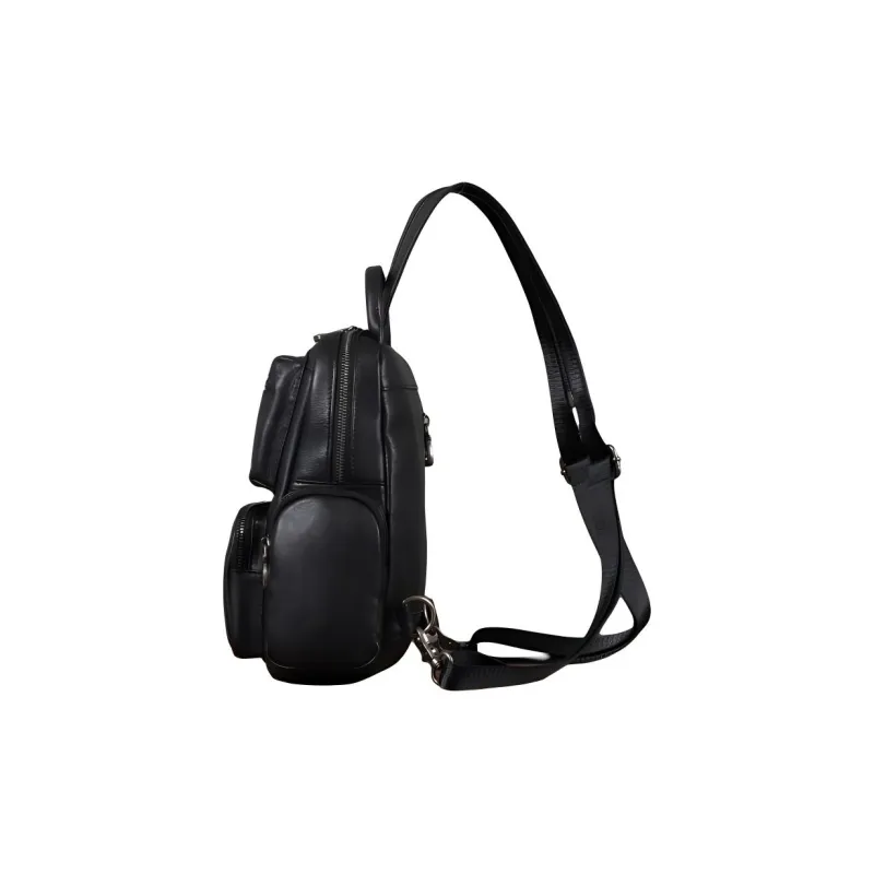 LARTIGENT Top Grain Cow Leather Sling Bag Shoulder Bag Men's Black-2