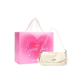 ONE TIME Synthetic Leather Shoulder Bag Medium Size Women's Milk White/Black Oil Wax