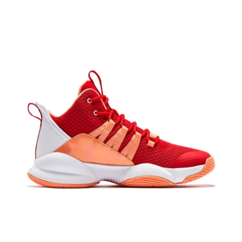 QIAODAN Anti-Slip And Wear-Resistant Breathable Mid-Top Basketball Shoes Men's Red Orange-1