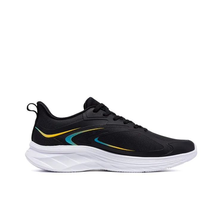 Erke Cushioned Wear Resistant Water Resistant Low Top Sprint Running Shoes Men's Black White Blue-1