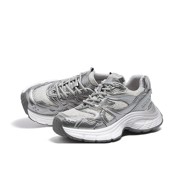 CAMEL Breathable Height Increasing Mid-Top Chunky Sneakers Women's Silver-3
