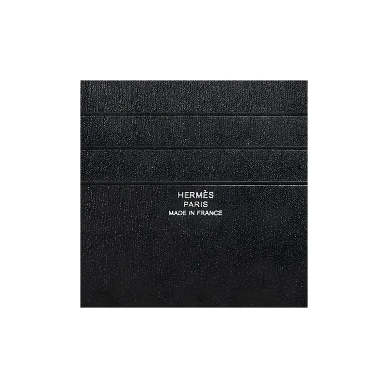 HERMES Box Leather Card Holder Women's 89 Noir Black-2