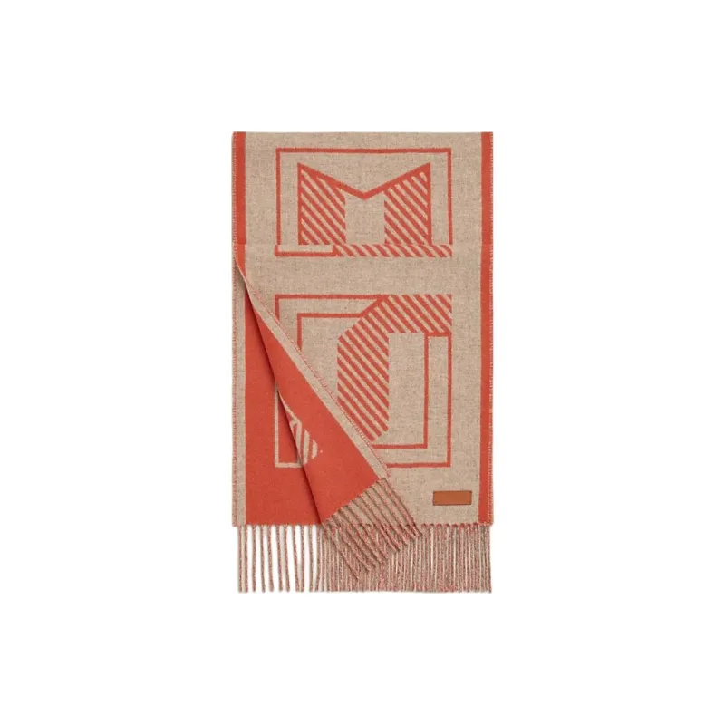 HERMES Cashmere Knit Scarves Women's Mixed Beige/Bright Red-0