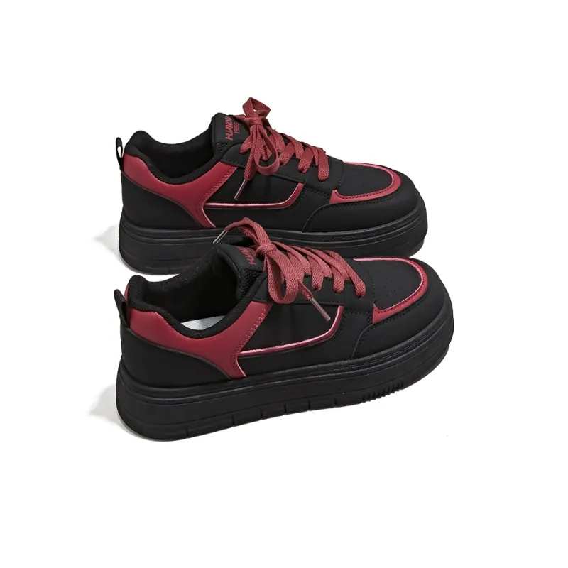HUANQIU Anti Slip And Wear Resistant Lightweight Low Top Skateboard Shoes Women's Black Red-2