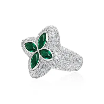 APORRO Lucky Handcrafted Full Rhinestone Embellished Rings Unisex 18K White Gold Plated