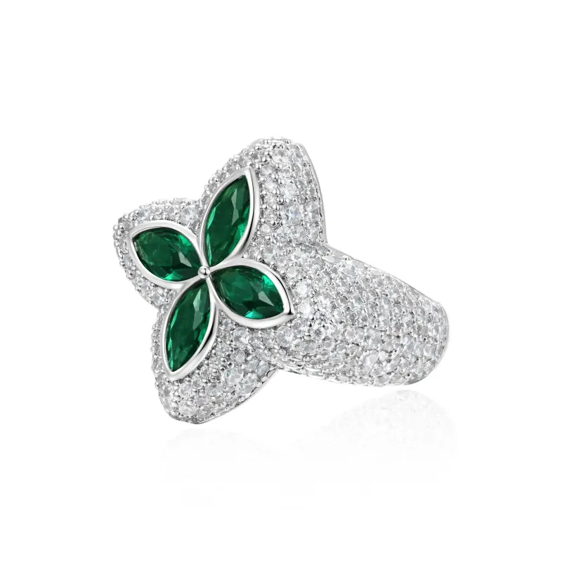 APORRO Lucky Handcrafted Full Rhinestone Embellished Rings Unisex Plated 18K White Gold-0