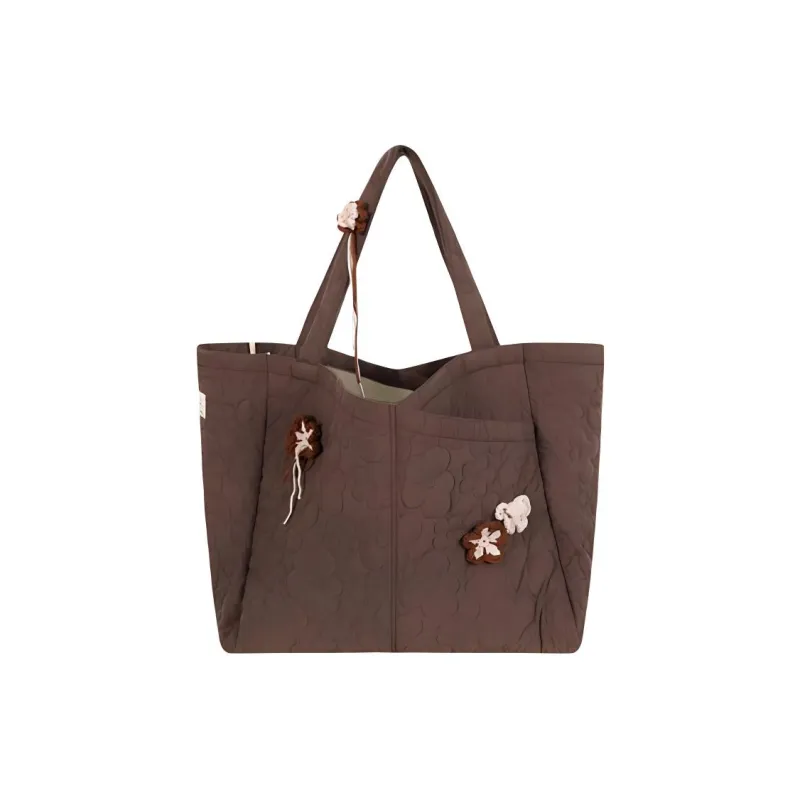 MostwantedLab Tencel Tote Bag Shopping Bag Shoulder Bags Women's Ecru/Yellow Cream/Pink/Dark Brown-8