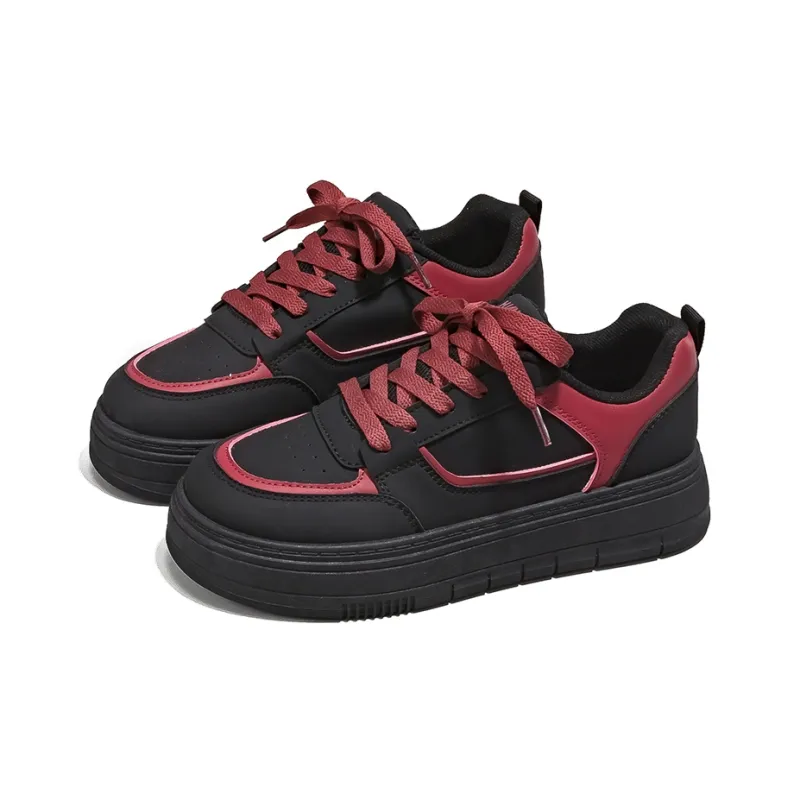HUANQIU Anti Slip And Wear Resistant Lightweight Low Top Skateboard Shoes Women's Black Red-1