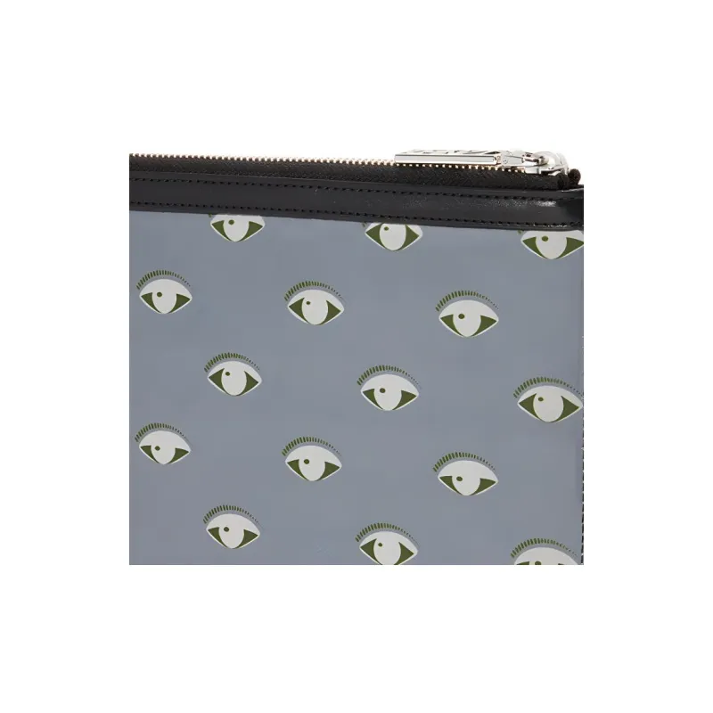 KENZO Polyester With Calfskin Clutch Large Size Men's Blue & Black & Multicolor-4