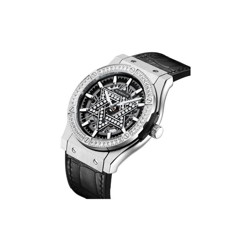 ROERDUM Cyber Collection Six Pointed Star Automatic Mechanical Movement Silicone Strap Watch Men's Watches Black Dial-9