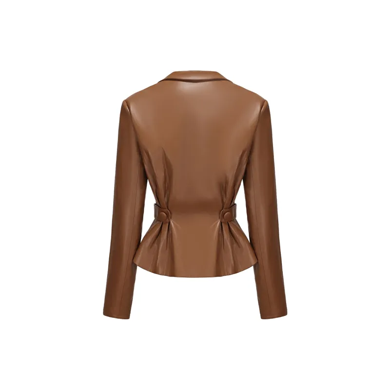 NANA JACQUELINE Leather Jacket Women's Light Coffee-1