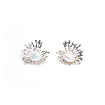 SANWUBALUOKE Freshwater Pearl Stud Earrings Unisex Silver