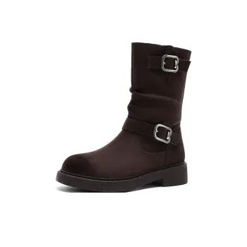 JOSINY Vintage Fashion Suede Flat Unlined Boots Crew Maillard Style Ankle Boots Women's Brown