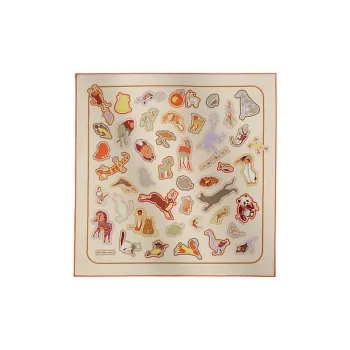 HERMES Mulberry Silk Scarves Women's Cream/Orange