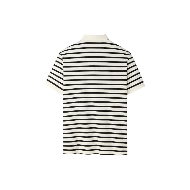 HLA Classic Lapel Fashion Embroidery Short Sleeved Polo Shirt Men's White Stripes-1